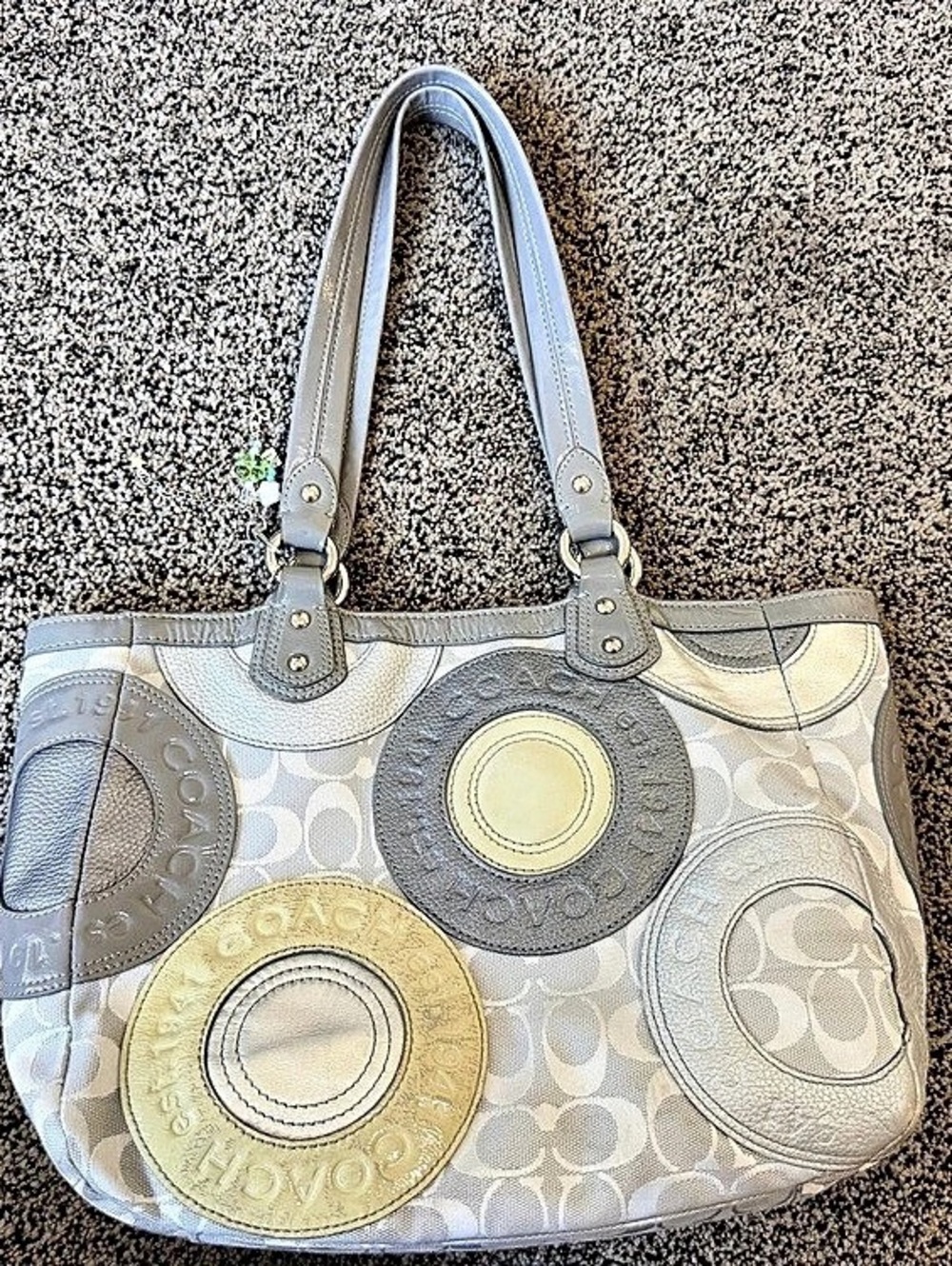 Coach Signature Patchwork Gallery Tote Shoulder Bag in Blue & White